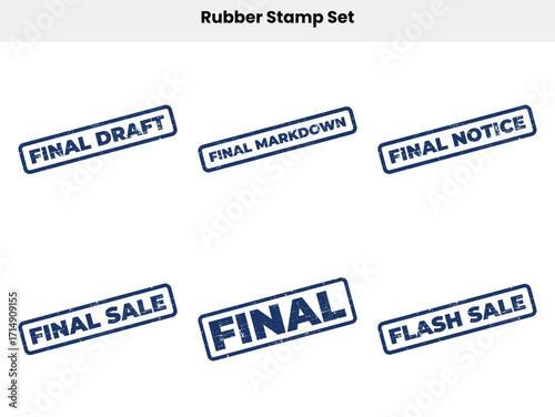 Set of Distressed Blue Rubber Stamps with Final Draft Textures on White