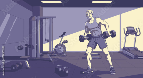 Senior Man's Fitness Journey Strength Training in the Gym