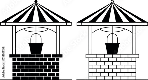 Two water wells icons graphic black and white minimalist design