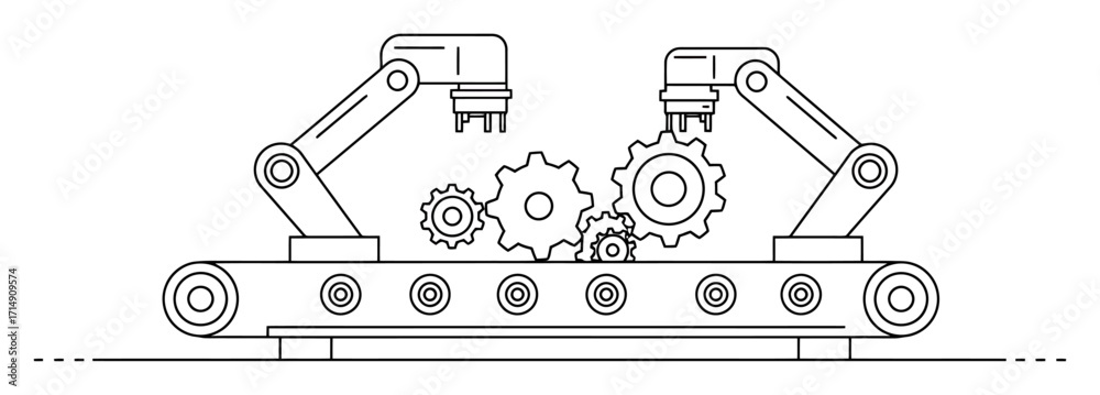 Obraz premium Assembly Line Robot Gears Vector Illustration