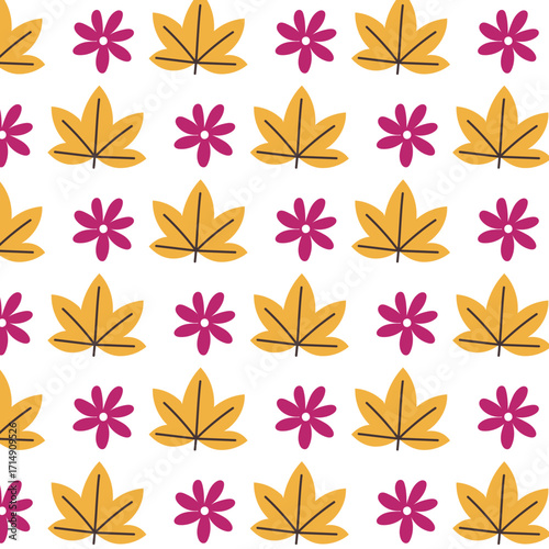 Autumn Floral and Leaf Repeat Pattern