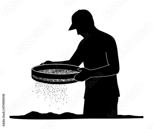 Archaeologist Silhouetted Sifting Soil Vector