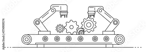 Assembly Line Robot Gears Vector Illustration