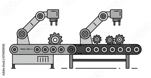 Assembly Line Robot Gears Vector Illustration