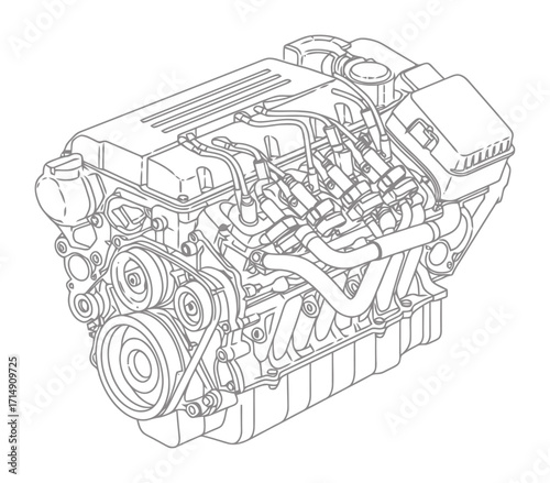 Automotive Engine Exploded View Vector