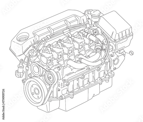 Automotive Engine Exploded View Vector