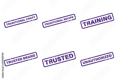 Set of Purple Grunge Stamp Impression With Various Wording on White Background