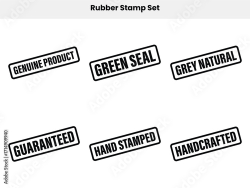 Set of Rectangle Rubber Stamps with Different Words on Transparent Background