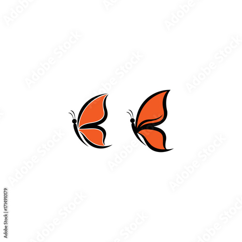 Two orange butterflies with black outlines on a white background