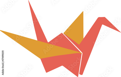 Colorful paper bird icon with vibrant hues and playful design