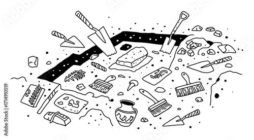 Archaeological Excavation Site Vector Illustration