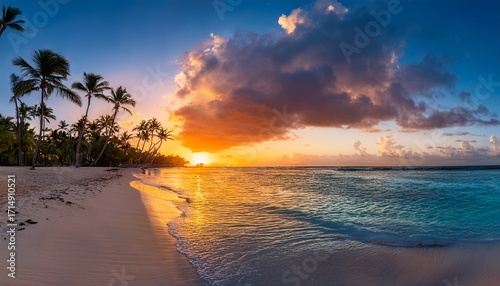 Panorama Of Dramatic Sunset At Bayahibe Beach La Romana Dominican Republic