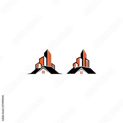 Modern abstract cityscape and residential buildings logo design