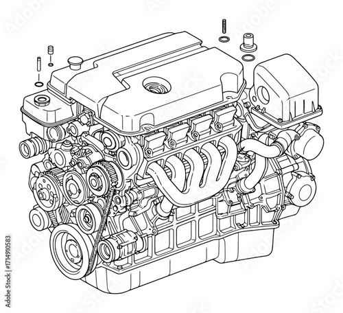 Exploded View Internal Combustion Engine Vector