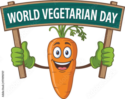 Happy Carrot World Vegetarian Day sign cartoon illustration Vector graphic Isolated on white