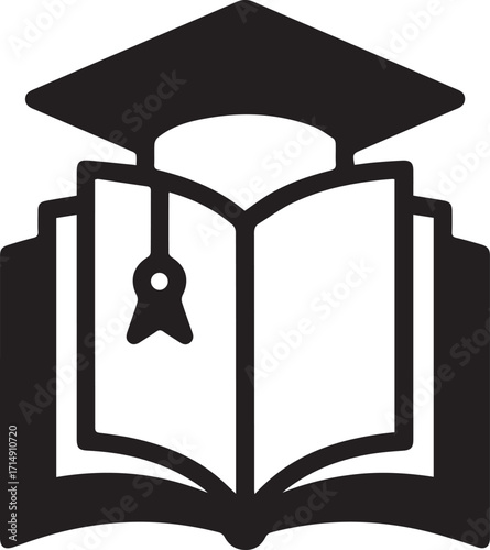 Graduation cap icon on book knowledge education symbol 