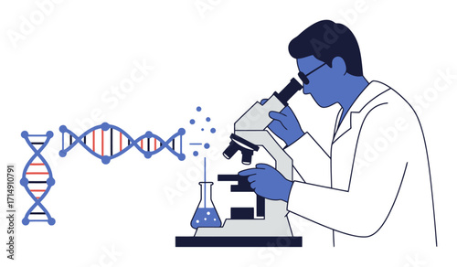 Geneticist Analyzing DNA - Vector Illustration