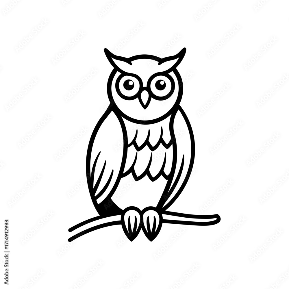 Fototapeta premium owl perched on branch line art 