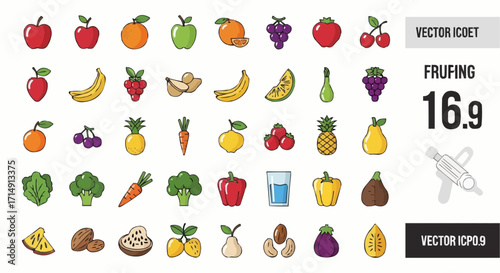 Healthy eating download high quality vector art of fresh fruits and vegetables healthy food icons for graphic design projects vector