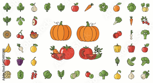Healthy eating healthy eating concept with fresh fruits and vegetables assortment for balanced diet and nutrition plan vector