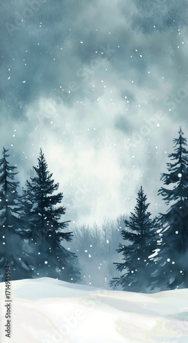 Winter Landscape With Snow-Covered Trees and Serene Blue Sky During Twilight.