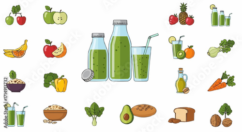 Healthy eating explore healthy smoothie recipes and ingredients for detox cleanse and balanced nutrition diet for wellness vector