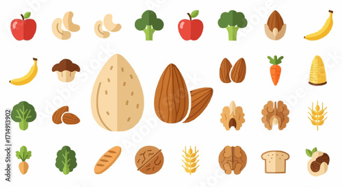 Healthy eating healthy food vector illustration featuring fruits vegetables nuts and grains for nutrition and diet 100 vector