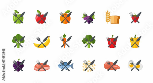Healthy eating healthy eating food nutrition diet balanced meal plan with fruits vegetables protein and cutlery illustration vector