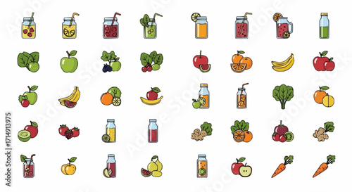 Healthy eating healthy fruit and vegetable smoothie juice detox diet vector illustration for wellness and nutrition vector