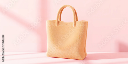 Plush Peach Tote Bag on Pink Background with Soft Shadows fuzzy