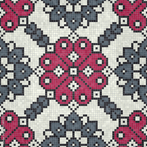 Mosaic tiles decorative background, seamless repeating vector pattern template for  wallpaper, background, wood print, metal print, plastic print, glass print, decor