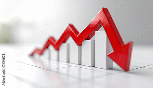 Wallpaper Mural Minimalist white graph with red downward arrow, financial decline and business risk. Torontodigital.ca