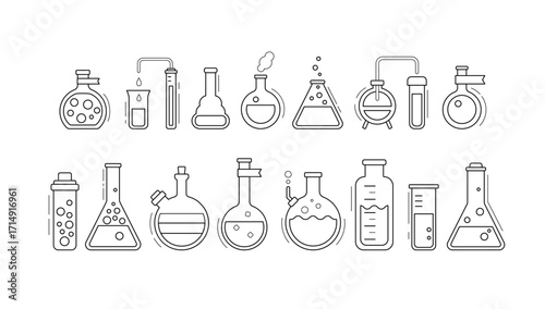 Science laboratory, school chemistry set with abstract geometric icons. Medical, chemical or biology lab, school education concept with tubes and flasks, vector illustration