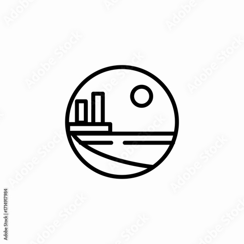 waterfront cityscape at dusk icon sign vector
