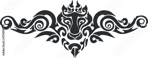 Tribal lion design featuring intricate curves and patterns for artistic and decorative use.