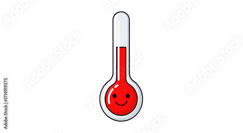 Cartoon Thermometer with Happy Face Showing Mild Temperature.