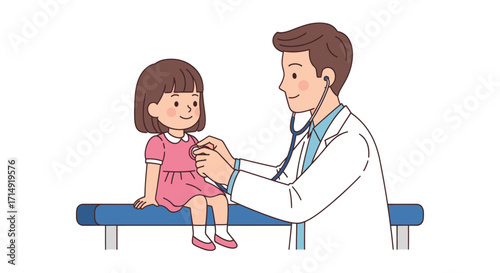 Doctor examining a young girl with a stethoscope during a medical checkup.
