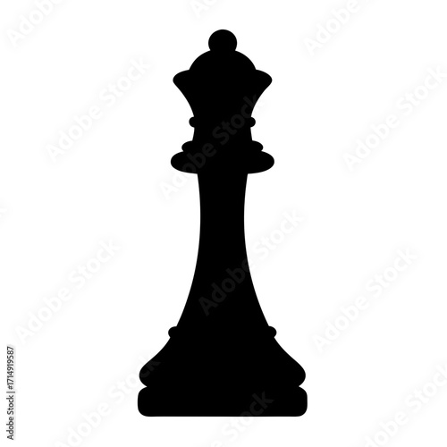 Chess Queen Piece Silhouette Icon-Black silhouette of a queen chess piece isolated on white background, symbolizing strategy, power, leadership, intellect, and board game competition.