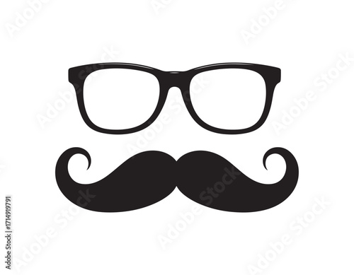 Whimsical Silhouette Portrait Combining Classic Eyeglasses and a Curly Handlebar Mustache for a Touch of Vintage Charm and Playful Sophistication
