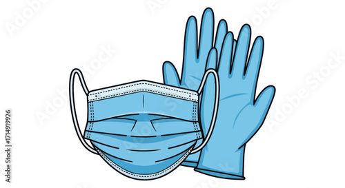 Blue Medical Face Mask and Latex Gloves for Protection.