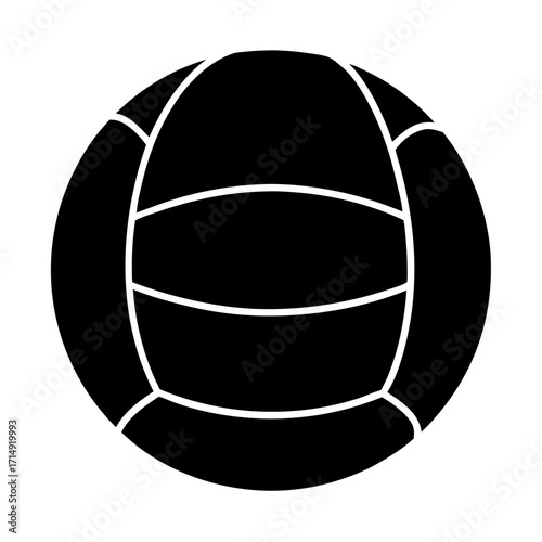 Silhouette of volleyball ball icon-Black silhouette illustration of a volleyball ball with panel lines, symbolizing sports, competition, fitness, recreation, and team games.