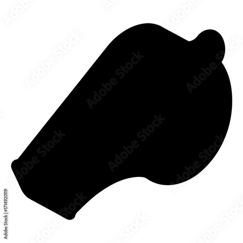 Black silhouette of a sports whistle-Solid black silhouette of a whistle often used in sports, refereeing, or coaching, isolated on a plain white background.