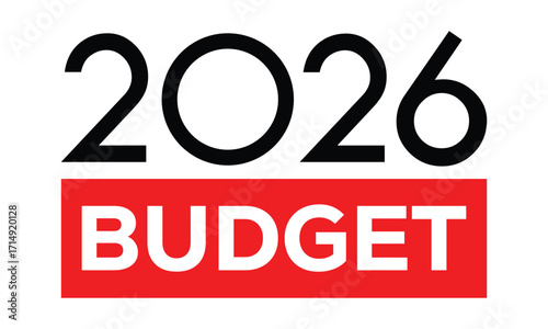 Modern 2026 logo design with bold black text above a red block featuring mirrored white “BUDGET” typography. Clean style, sharp lines, and strong contrast create a striking visual.