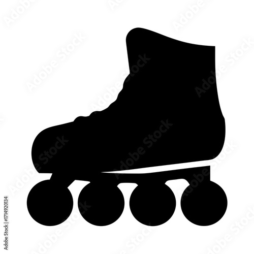 Silhouette of inline roller skate shoe icon-Black silhouette illustration of an inline roller skate with four wheels, flat minimal design isolated on white background for sports and recreation.