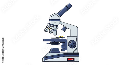 Detailed Illustration of a Modern Compound Microscope with Multiple Lenses.