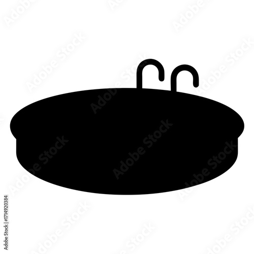 Black silhouette of swimming pool icon-Solid black silhouette of a round swimming pool with ladder, isolated on white background, symbolizing summer, leisure, and outdoor recreation.