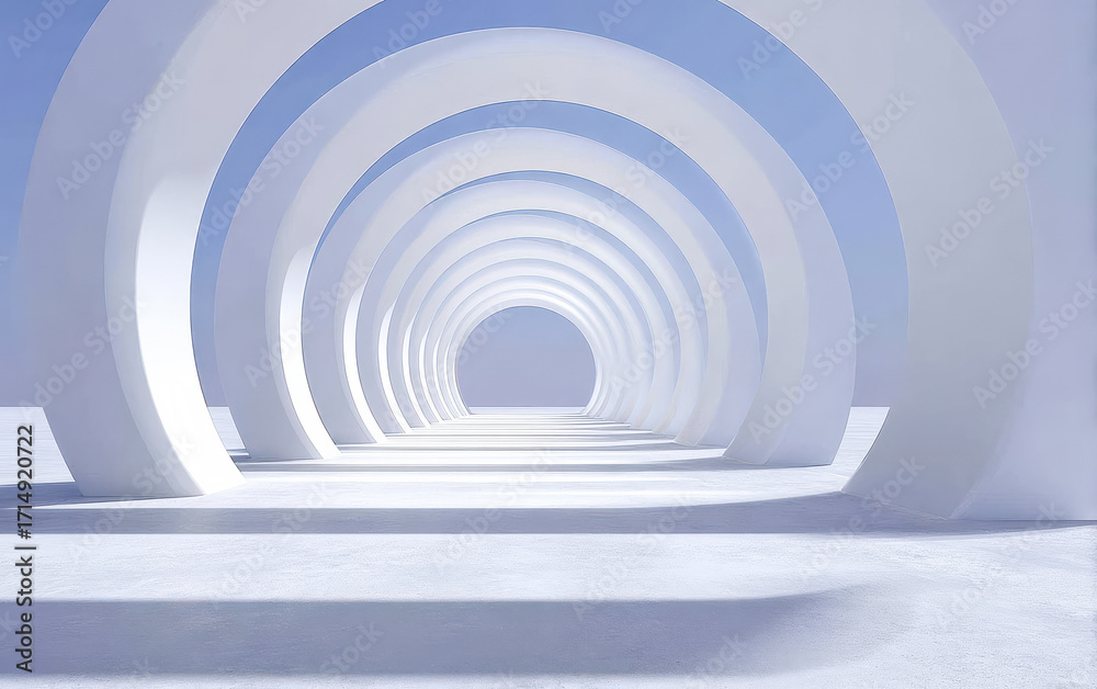 Obraz premium Abstract white circular tunnel with symmetrical geometric patterns
