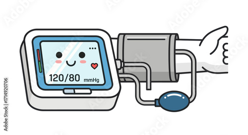 Cute Digital Blood Pressure Monitor with Arm Cuff and Happy Face Display.