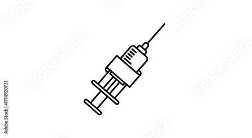 Simple black and white line art icon of a medical syringe with a needle.