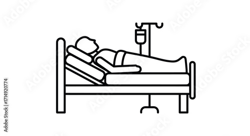 Patient Lying in Hospital Bed with IV Drip Line.